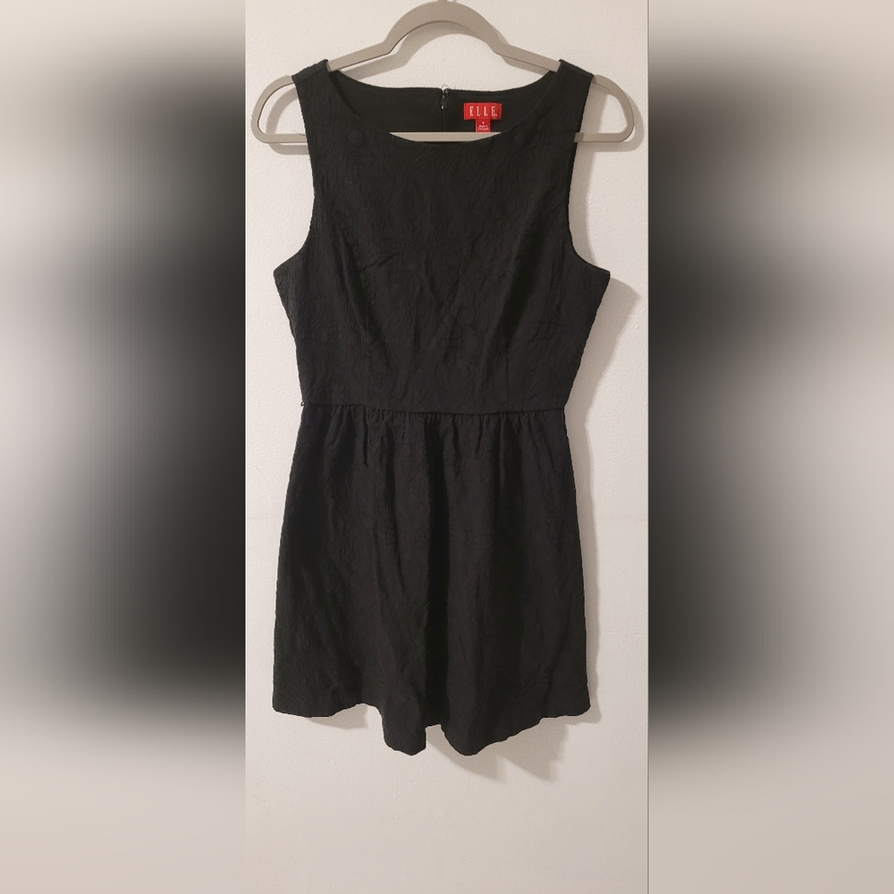 ELLE Black Jacquard Sleeveless Fit & Flare Dress Size 8 Women's